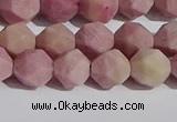 CWF31 8mm faceted nuggets matte pink wooden fossil jasper beads