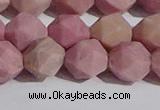 CWF33 12mm faceted nuggets matte pink wooden fossil jasper beads