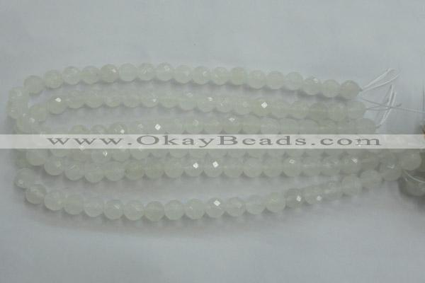 CWH04 15.5 inches 10mm faceted round white jade beads wholesale