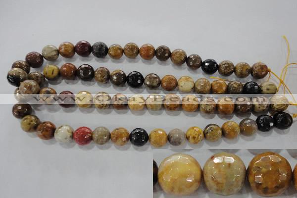 CWJ306 15.5 inches 12mm faceted round wood jasper gemstone beads