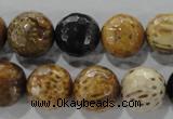 CWJ308 15.5 inches 15mm faceted round wood jasper gemstone beads