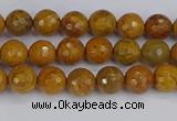 CWJ468 15.5 inches 4mm faceted round yellow petrified wood jasper beads