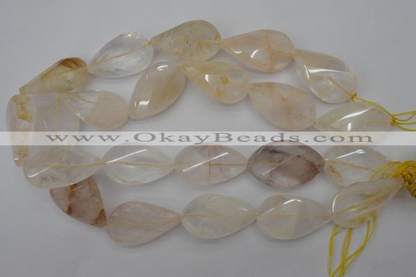 CYC206 15.5 inches 22*38mm twisted & faceted teardrop yellow quartz beads