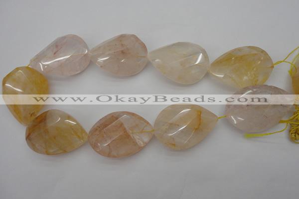 CYC208 15.5 inches 23*45mm twisted & faceted teardrop yellow quartz beads