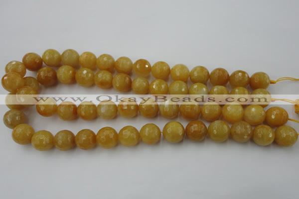 CYJ326 15.5 inches 14mm faceted round yellow jade beads wholesale