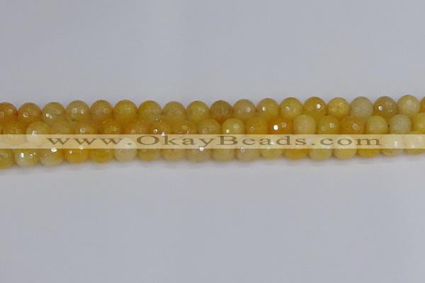 CYJ640 15.5 inches 8mm faceted round yellow jade beads wholesale