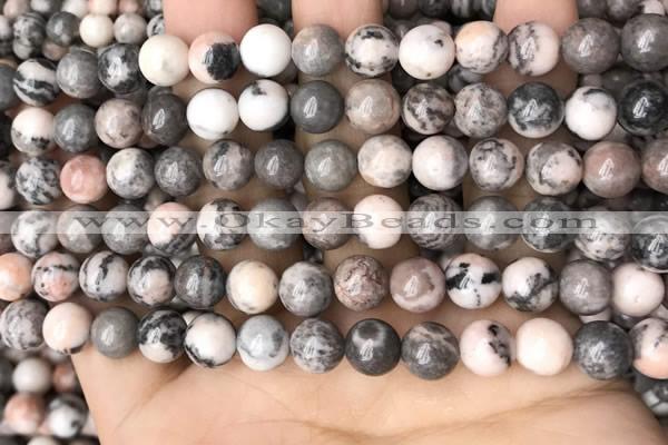 CZJ298 15.5 inches 8mm round pink zebra jasper beads wholesale