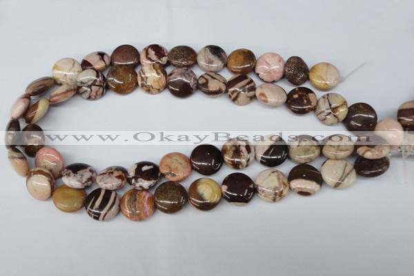 CZJ362 15.5 inches 16mm flat round zebra jasper beads wholesale