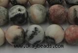 CZJ563 15.5 inches 10mm round matte pink zebra jasper beads