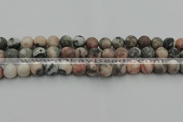 CZJ564 15.5 inches 12mm round matte pink zebra jasper beads