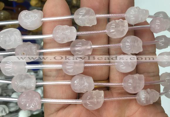 FGBS100 15 inches 10mm carved skull rose quartz beads wholesale