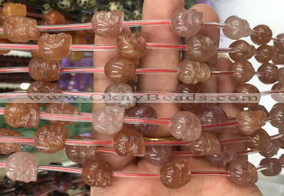 FGBS102 15 inches 10mm carved skull red strawberry quartz beads wholesale