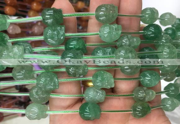 FGBS103 15 inches 10mm carved skull green strawberry quartz beads wholesale