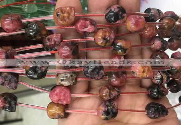 FGBS115 15 inches 10mm carved skull Rhodonite beads wholesale