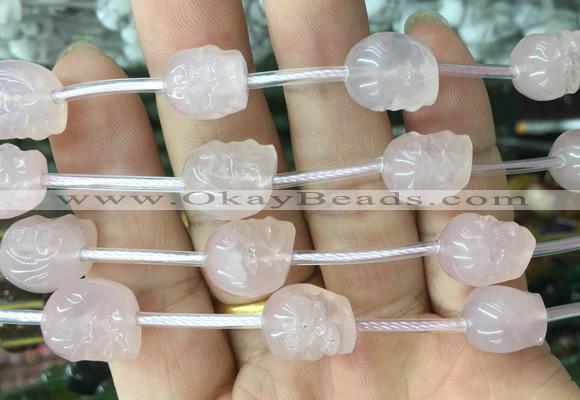 FGBS118 15 inches 12mm carved skull rose quartz beads wholesale