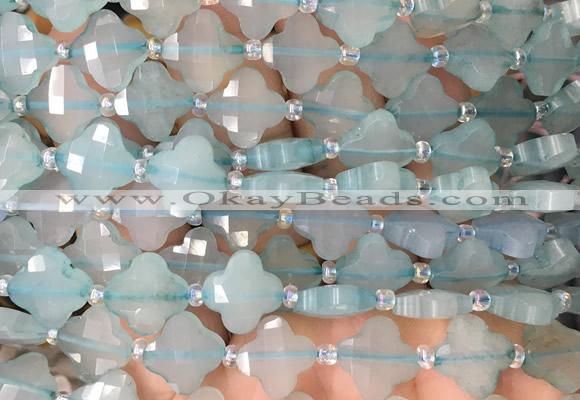 FGBS12 15 inches 12mm faceted Four leaf clover blue chalcedony beads