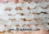 FGBS138 15 inches 14mm carved rose flower white crystal beads