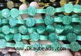 FGBS144 15 inches 14mm carved rose flower green aventurine beads