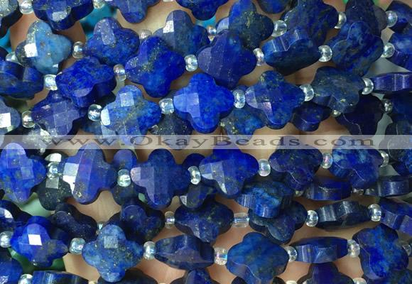 FGBS16 15 inches 12mm faceted Four leaf clover lapis lazuli beads