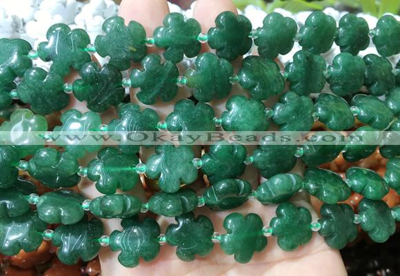 FGBS162 15 inches 15mm carved five petal flower green aventurine beads wholesale