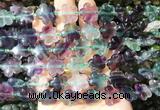 FGBS172 15 inches 15mm carved five petal flower rainbow fluorite beads wholesale