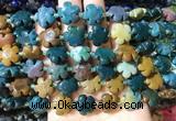 FGBS176 15 inches 15mm carved five petal flower ocean agate beads wholesale