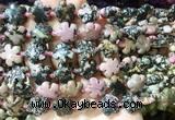 FGBS184 15 inches 15mm carved five petal flower black veined rhodonite beads wholesale