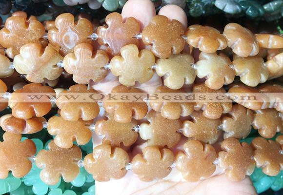 FGBS198 15 inches 20mm carved 5 petal flower red aventurine beads wholesale