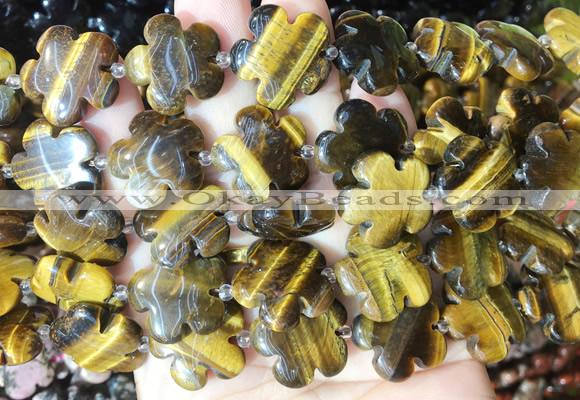 FGBS210 15 inches 20mm carved 5 petal flower yellow tiger eye beads wholesale