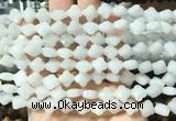 FGBS223 15 inches 10mm faceted four leaf clover white jade beads wholesale