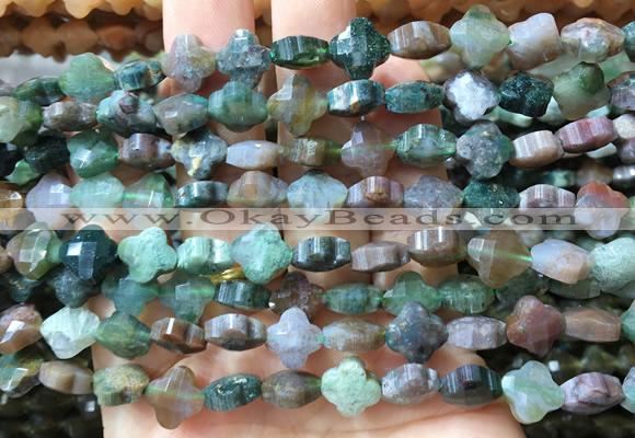 FGBS225 15 inches 10mm faceted four leaf clover indian agate beads wholesale