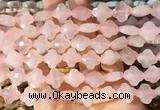 FGBS239 15 inches 13mm faceted 4 leaf clover rose quartz beads wholesale