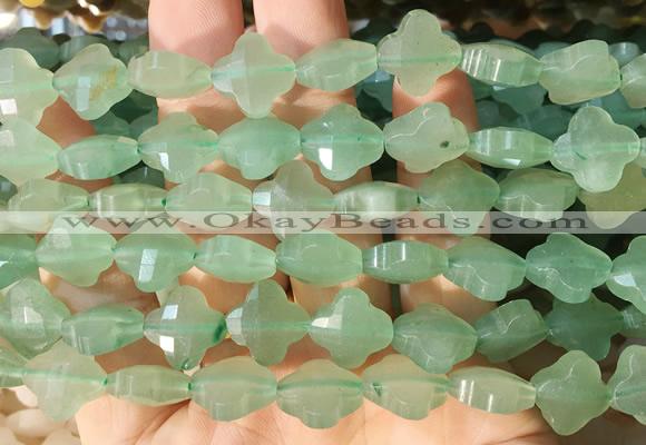 FGBS241 15 inches 13mm faceted 4 leaf clover green aventurine beads wholesale