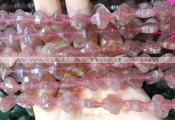 FGBS247 15 inches 13mm faceted 4 leaf clover strawberry quartz beads wholesale