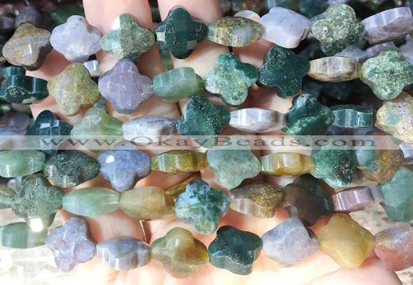 FGBS248 15 inches 13mm faceted 4 leaf clover indian agate beads wholesale