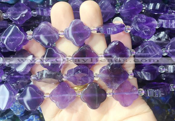 FGBS274 15 inches 18mm four leaf clover amethyst beads wholesale