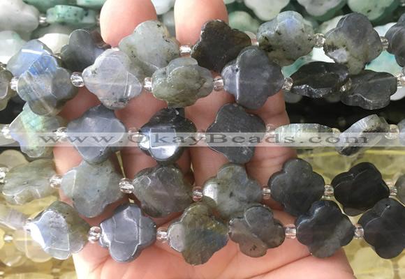 FGBS68 15 inches 16mm - 18mm faceted Four leaf clover labradorite beads