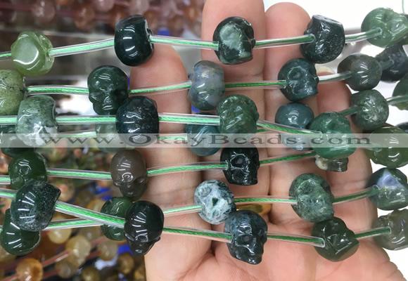 FGBS80 15 inches 10mm carved skull moss agate beads wholesale