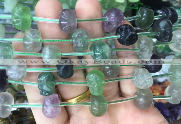 FGBS95 15 inches 12mm carved skull fluorite beads wholesale