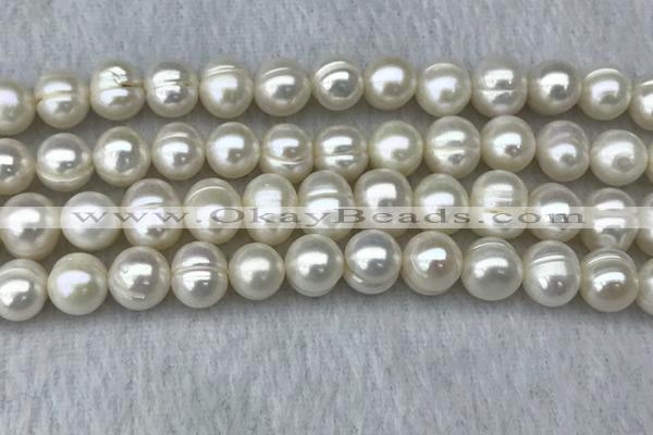 FWP100 15 inches 9mm - 10mm potato white freshwater pearl strands