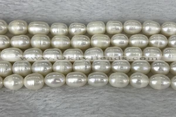 FWP201 15 inches 8mm - 9mm rice white freshwater pearl strands