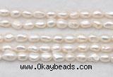 FWP496 14 inches 8mm - 9mm baroque white freshwater pearl strands