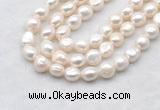 FWP500 14 inches 10mm - 11mm baroque white freshwater pearl strands