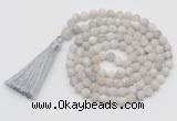 GMN1003 Hand-knotted 8mm, 10mm matte white crazy agate 108 beads mala necklaces with tassel