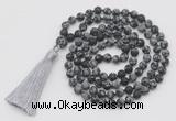 GMN1014 Hand-knotted 8mm, 10mm matte snowflake obsidian 108 beads mala necklaces with tassel