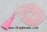 GMN1021 Hand-knotted 8mm, 10mm matte rose quartz 108 beads mala necklaces with tassel