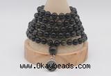 GMN1134 Hand-knotted 8mm, 10mm golden obsidian 108 beads mala necklaces with charm