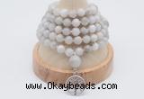 GMN1183 Hand-knotted 8mm, 10mm white crazy agate 108 beads mala necklaces with charm