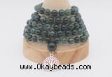 GMN1205 Hand-knotted 8mm, 10mm moss agate 108 beads mala necklaces with charm