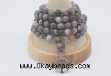 GMN1209 Hand-knotted 8mm, 10mm Botswana agate 108 beads mala necklaces with charm